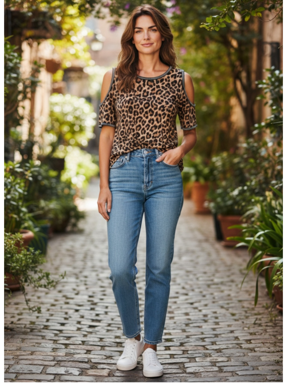 i Jeans by Buffalo Leopard Print Cold Shoulder Tank Top Size XL Brown Black NWT